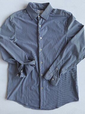 Zara Italian Fabric Performance Striped Shirt in Navy & White Size Medium